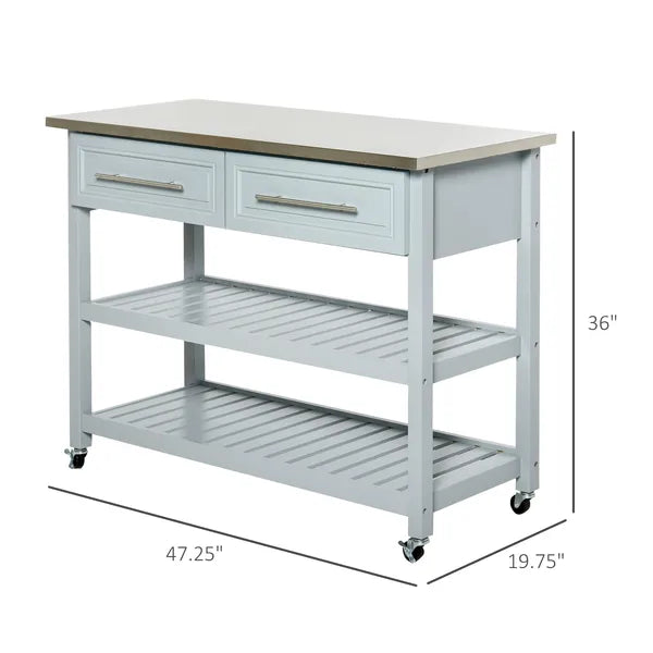 Utility Trolley Cart, Gray, with Stainless Steel Top, 2 Drawers, Rolling Kitchen Island - product image 3