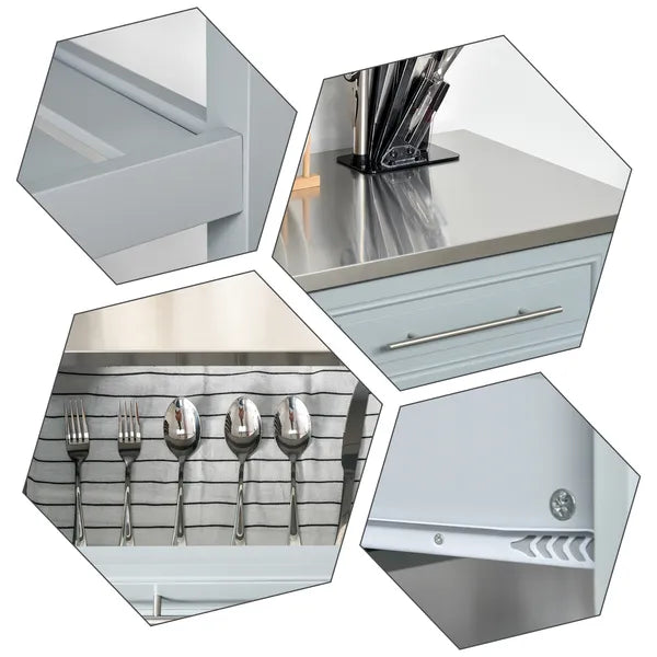Utility Trolley Cart, Gray, with Stainless Steel Top, 2 Drawers, Rolling Kitchen Island - product image 7