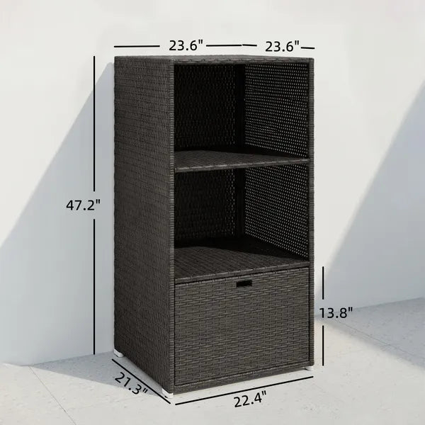 Outsunny Valet Pool Towel Rack, Water-Resistant PE Plastic Rattan Wicker Storage Organizer, 2 Shelves, 1 Basket Drawer Dark Brown - product image 2
