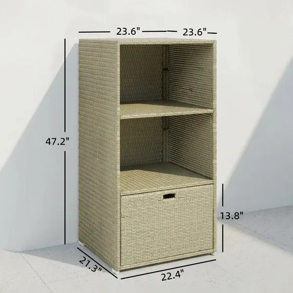 Outsunny Valet Pool Towel Rack, Water-Resistant PE Plastic Rattan Wicker Storage Organizer, 2 Shelves, 1 Basket Drawer Gradient Gray - product image 2