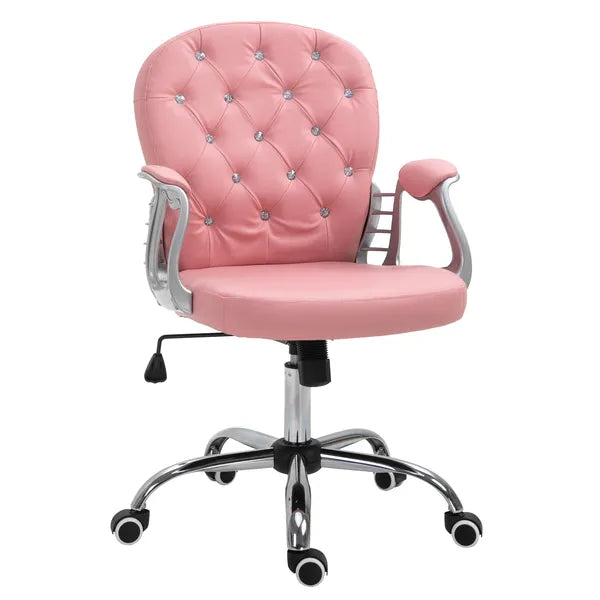 Vinsetto Vanity PU Leather Office Chair, Mid Back, Tufted Swivel Task Chair, Adjustable Height, Pink - product image 11