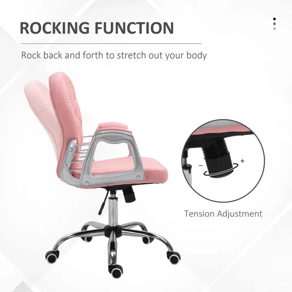 Vinsetto Vanity PU Leather Office Chair, Mid Back, Tufted Swivel Task Chair, Adjustable Height, Pink - product image 5