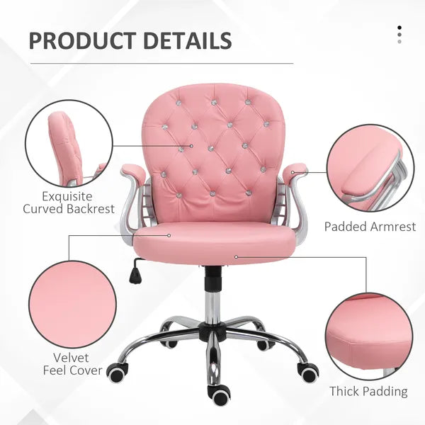 Vinsetto Vanity PU Leather Office Chair, Mid Back, Tufted Swivel Task Chair, Adjustable Height, Pink - product image 7