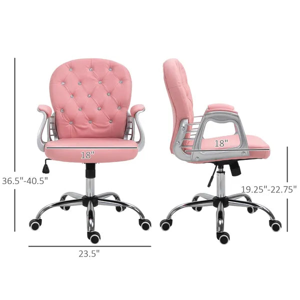 Vinsetto Vanity PU Leather Office Chair, Mid Back, Tufted Swivel Task Chair, Adjustable Height, Pink - product image 3