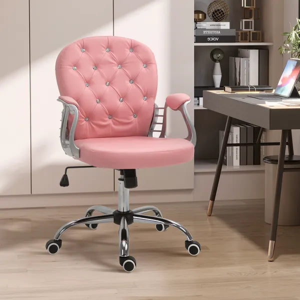 Vinsetto Vanity PU Leather Office Chair, Mid Back, Tufted Swivel Task Chair, Adjustable Height, Pink - product image 2