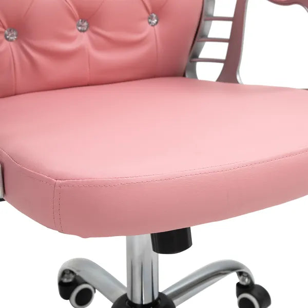 Vinsetto Vanity PU Leather Office Chair, Mid Back, Tufted Swivel Task Chair, Adjustable Height, Pink - product image 9