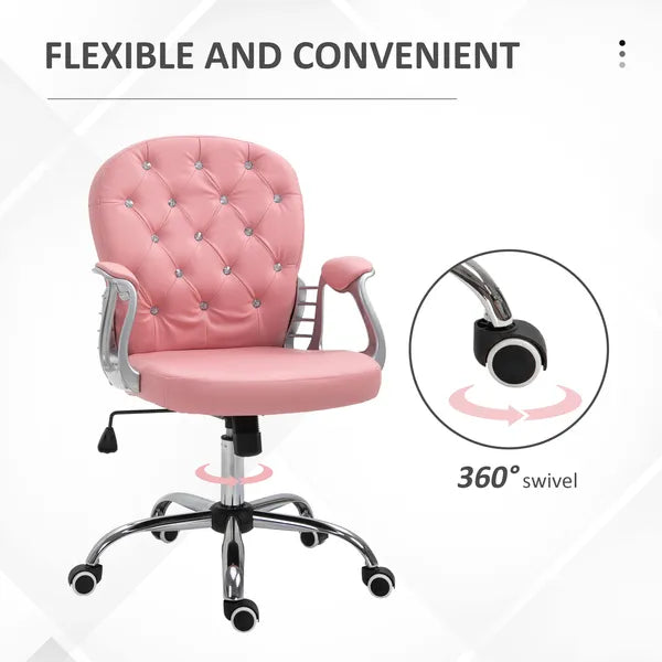 Vinsetto Vanity PU Leather Office Chair, Mid Back, Tufted Swivel Task Chair, Adjustable Height, Pink - product image 6