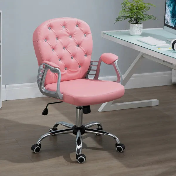 Vinsetto Vanity PU Leather Office Chair, Mid Back, Tufted Swivel Task Chair, Adjustable Height, Pink - product image 10