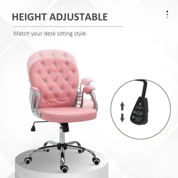 Vinsetto Vanity PU Leather Office Chair, Mid Back, Tufted Swivel Task Chair, Adjustable Height, Pink - product image 4
