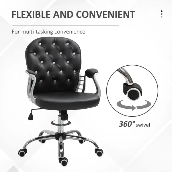 Vanity Tufted Backrest Adjustable Swivel Task Office Chair Rolling Wheels Black - product image 6