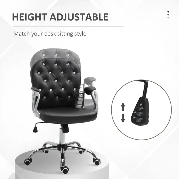 Vanity Tufted Backrest Adjustable Swivel Task Office Chair Rolling Wheels Black - product image 4