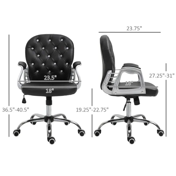 Vanity Tufted Backrest Adjustable Swivel Task Office Chair Rolling Wheels Black - product image 3