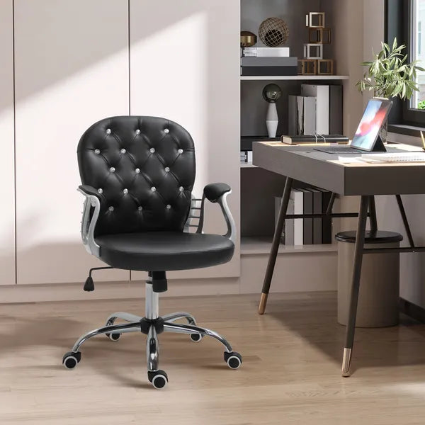 Vanity Tufted Backrest Adjustable Swivel Task Office Chair Rolling Wheels Black - product image 10