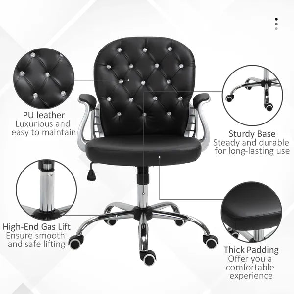 Vanity Tufted Backrest Adjustable Swivel Task Office Chair Rolling Wheels Black - product image 7