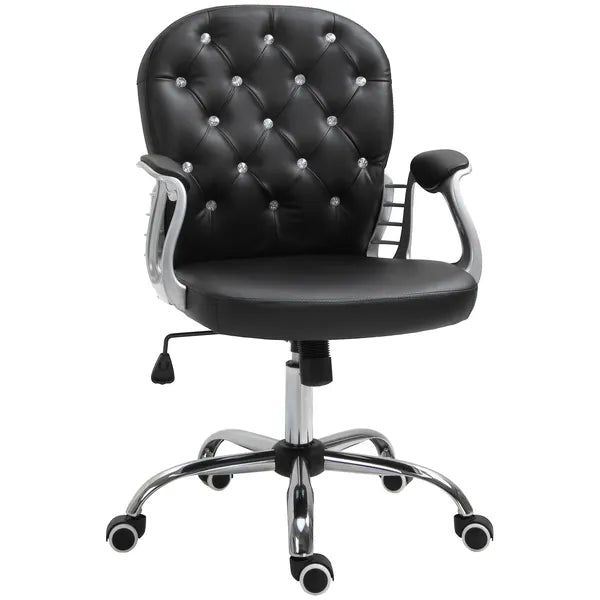 Vanity Tufted Backrest Adjustable Swivel Task Office Chair Rolling Wheels Black - product image 1