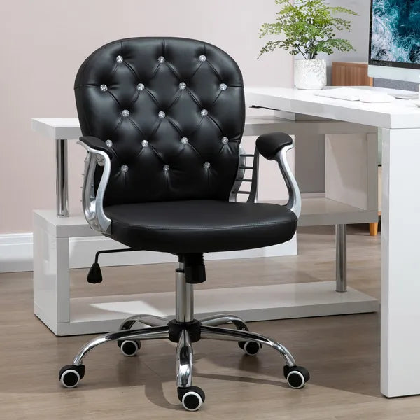 Vanity Tufted Backrest Adjustable Swivel Task Office Chair Rolling Wheels Black - product image 2