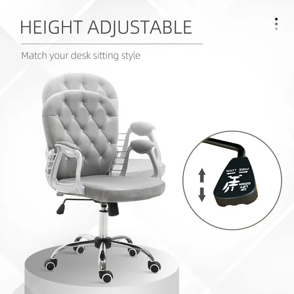Vinsetto Velvet Office Chair, Button Tufted, Adjustable Swivel, Gray - product image 4