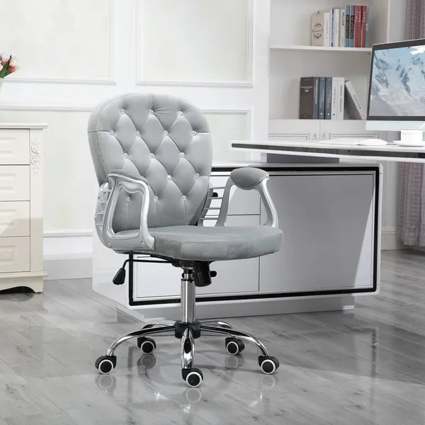 Vinsetto Velvet Office Chair, Button Tufted, Adjustable Swivel, Gray - product image 10