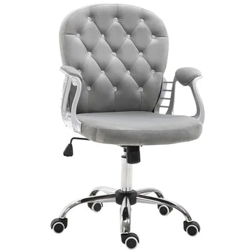 Vinsetto Velvet Office Chair, Button Tufted, Adjustable Swivel, Gray - product image 1