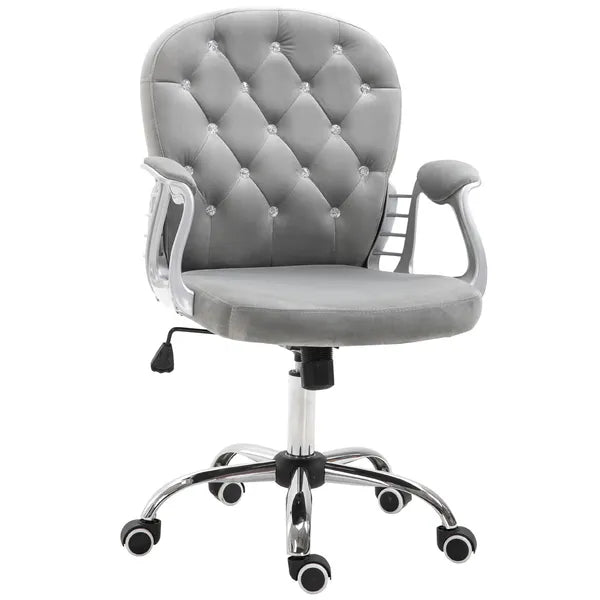 Vinsetto Velvet Office Chair, Button Tufted, Adjustable Swivel, Gray - product image 1