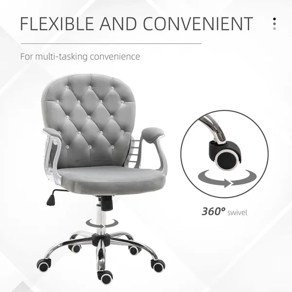 Vinsetto Velvet Office Chair, Button Tufted, Adjustable Swivel, Gray - product image 7