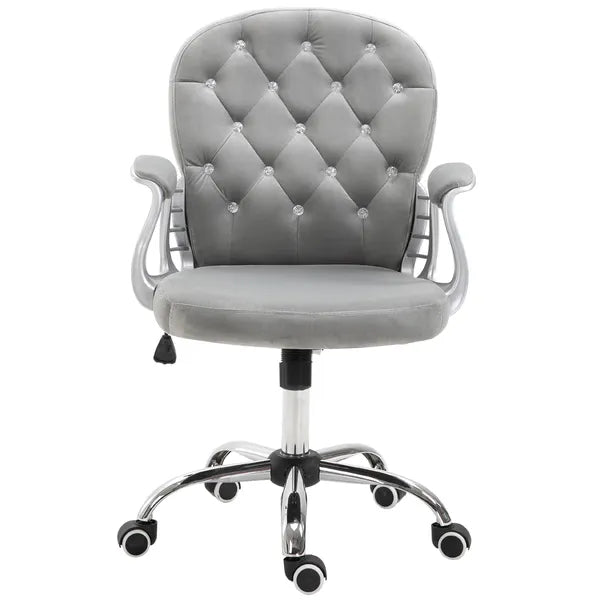 Vinsetto Velvet Office Chair, Button Tufted, Adjustable Swivel, Gray - product image 11