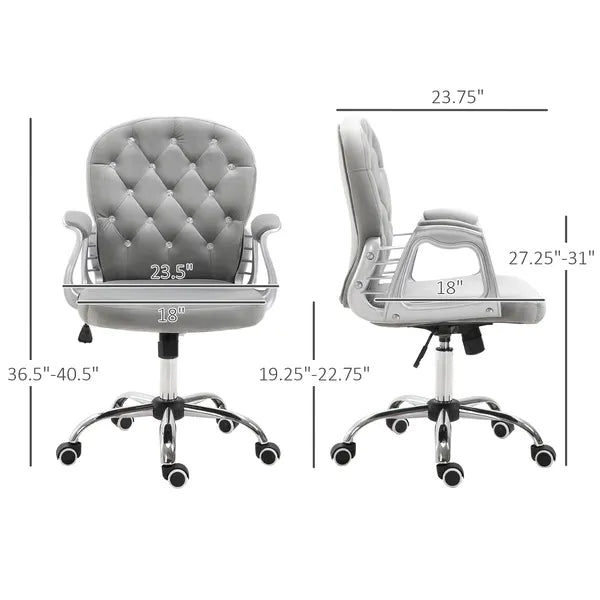 Vinsetto Velvet Office Chair, Button Tufted, Adjustable Swivel, Gray - product image 3