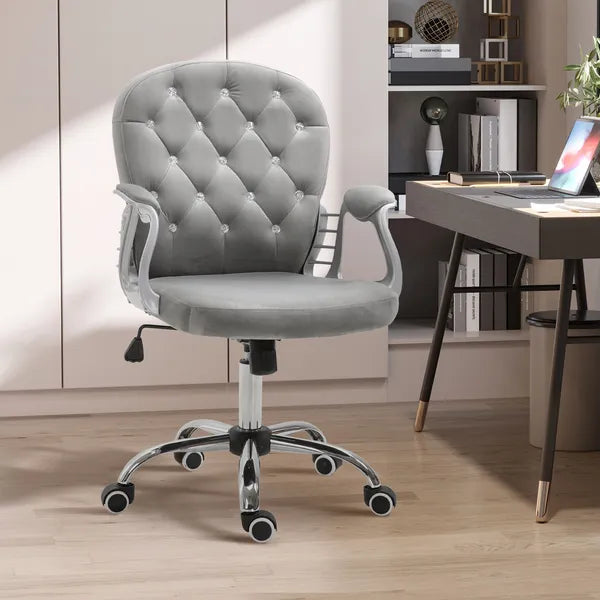 Vinsetto Velvet Office Chair, Button Tufted, Adjustable Swivel, Gray - product image 2