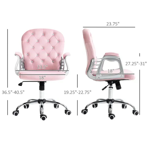 Velvet Office Chair Button Tufted Adjustable Swivel with Padded Armrests Pink - product image 3