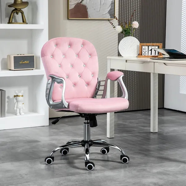 Velvet Office Chair Button Tufted Adjustable Swivel with Padded Armrests Pink - product image 10
