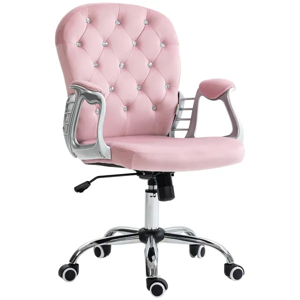 Velvet Office Chair Button Tufted Adjustable Swivel with Padded Armrests Pink - product image 1