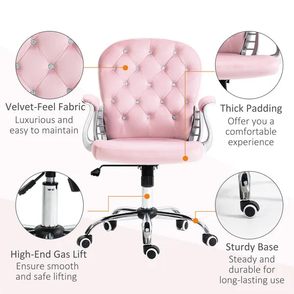 Velvet Office Chair Button Tufted Adjustable Swivel with Padded Armrests Pink - product image 5