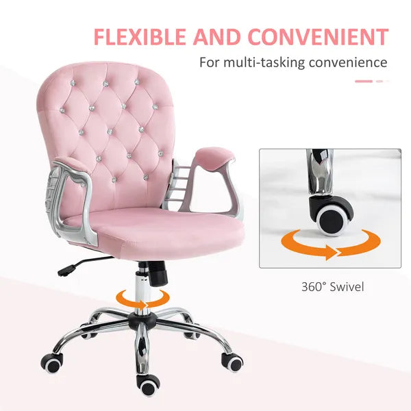 Velvet Office Chair Button Tufted Adjustable Swivel with Padded Armrests Pink - product image 6