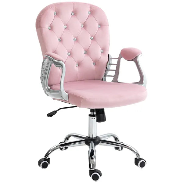 Velvet Office Chair Button Tufted Adjustable Swivel with Padded Armrests Pink - product image 11