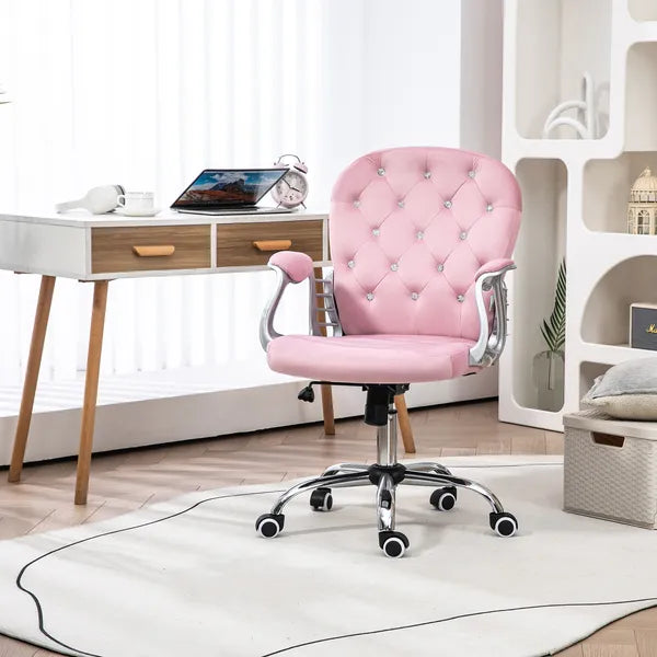 Velvet Office Chair Button Tufted Adjustable Swivel with Padded Armrests Pink - product image 2