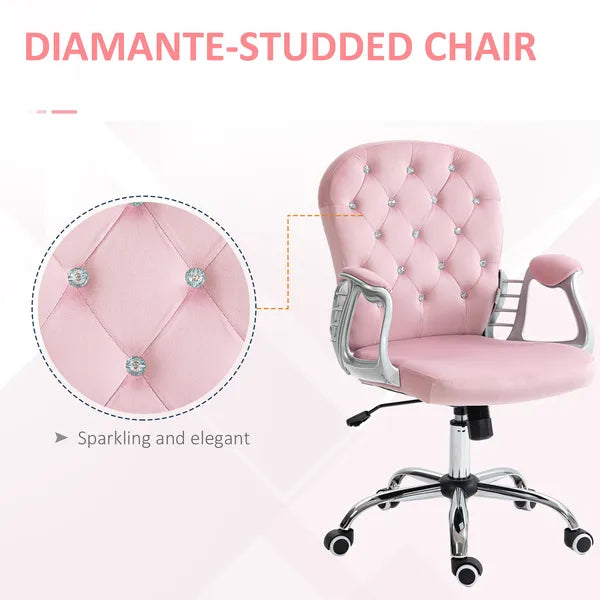Velvet Office Chair Button Tufted Adjustable Swivel with Padded Armrests Pink - product image 7