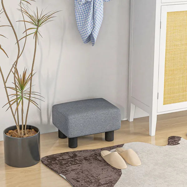 HOMCOM Versatile Accent: 16" Gray Linen Fabric Ottoman Cube Footrest and Pouf - product image 10