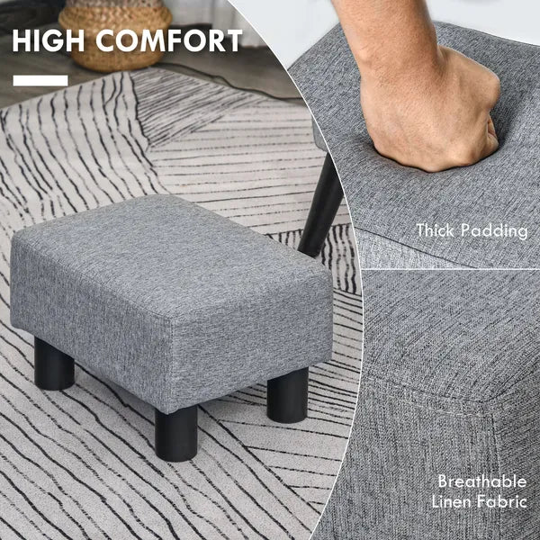 HOMCOM Versatile Accent: 16" Gray Linen Fabric Ottoman Cube Footrest and Pouf - product image 4