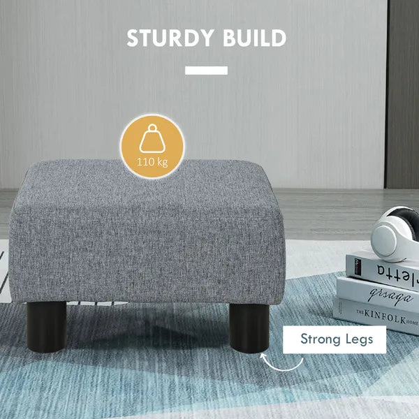 HOMCOM Versatile Accent: 16" Gray Linen Fabric Ottoman Cube Footrest and Pouf - product image 5