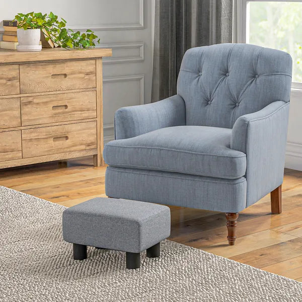 HOMCOM Versatile Accent: 16" Gray Linen Fabric Ottoman Cube Footrest and Pouf - product image 2