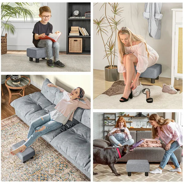 HOMCOM Versatile Accent: 16" Gray Linen Fabric Ottoman Cube Footrest and Pouf - product image 6
