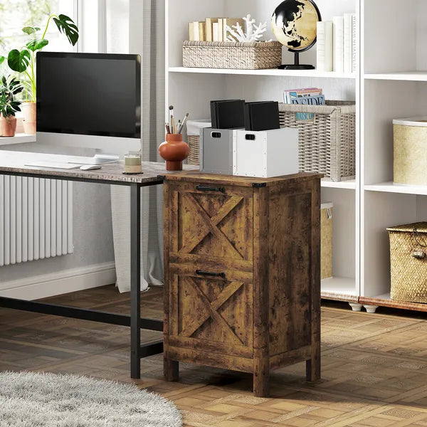 HOMCOM Vertical File Cabinet with 2 Drawers, Rustic Farmhouse Office Storage Cabinet for A4, Letter Size, Rustic Brown - product image 10