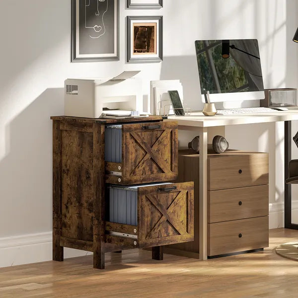 HOMCOM Vertical File Cabinet with 2 Drawers, Rustic Farmhouse Office Storage Cabinet for A4, Letter Size, Rustic Brown - product image 2