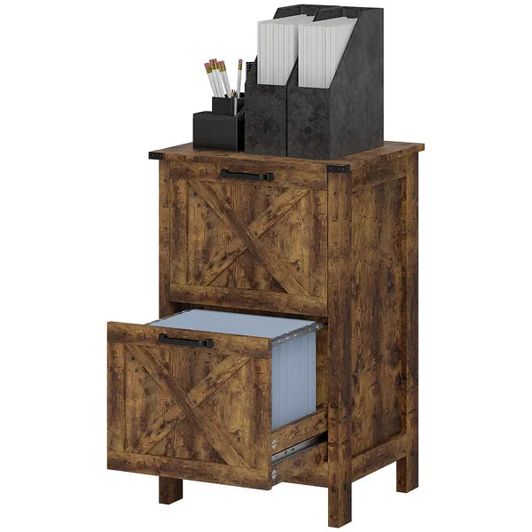 HOMCOM Vertical File Cabinet with 2 Drawers, Rustic Farmhouse Office Storage Cabinet for A4, Letter Size, Rustic Brown - product image 1