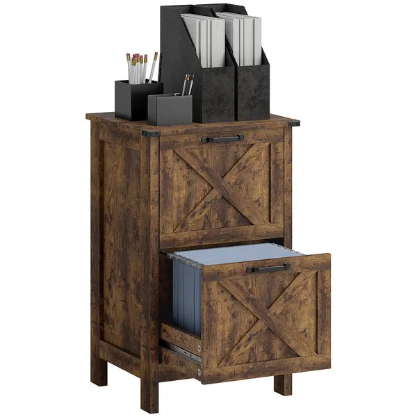 HOMCOM Vertical File Cabinet with 2 Drawers, Rustic Farmhouse Office Storage Cabinet for A4, Letter Size, Rustic Brown - product image 11
