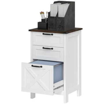 HOMCOM Vertical File Cabinet with 3 Drawers, Rustic Farmhouse Office Storage Cabinet for A4, Letter Size, Distressed White - product image 1