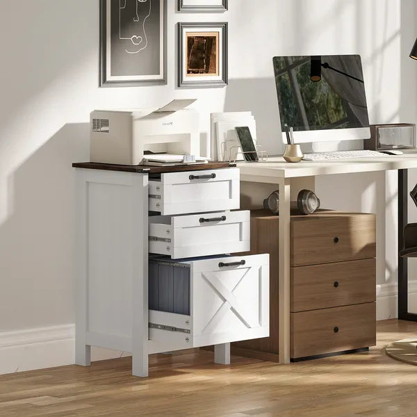 HOMCOM Vertical File Cabinet with 3 Drawers, Rustic Farmhouse Office Storage Cabinet for A4, Letter Size, Distressed White - product image 2