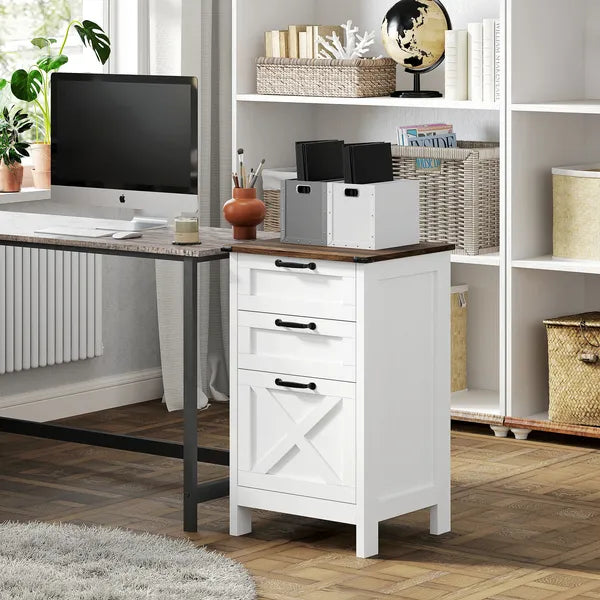 HOMCOM Vertical File Cabinet with 3 Drawers, Rustic Farmhouse Office Storage Cabinet for A4, Letter Size, Distressed White - product image 10