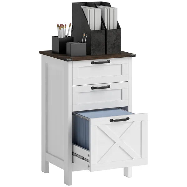 HOMCOM Vertical File Cabinet with 3 Drawers, Rustic Farmhouse Office Storage Cabinet for A4, Letter Size, Distressed White - product image 11