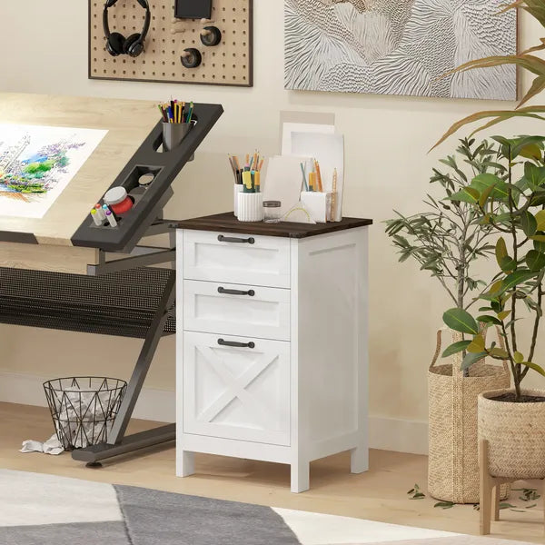 HOMCOM Vertical File Cabinet with 3 Drawers, Rustic Farmhouse Office Storage Cabinet for A4, Letter Size, Distressed White - product image 9